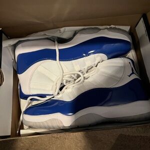 Royal Blue size 9 Air Jordan Blue and White High-Top Sneakers. Were my son’s👟